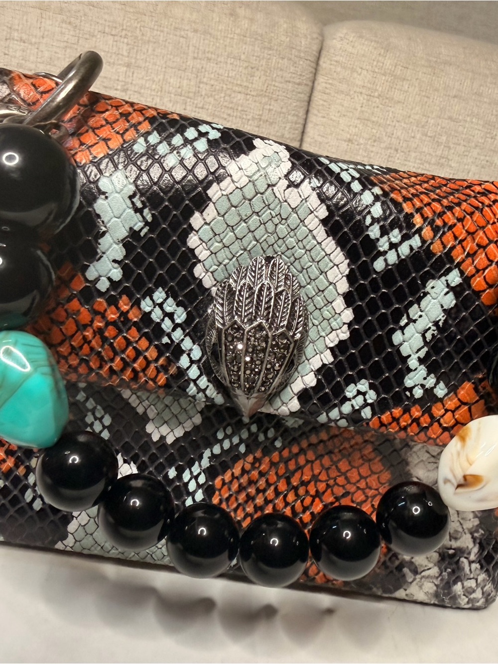 Kurt Geiger Orange, Black & Mint Snakeskin Crossbody